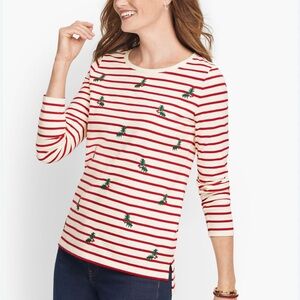 Striped Red and White Women's Top with holly embroidery MP